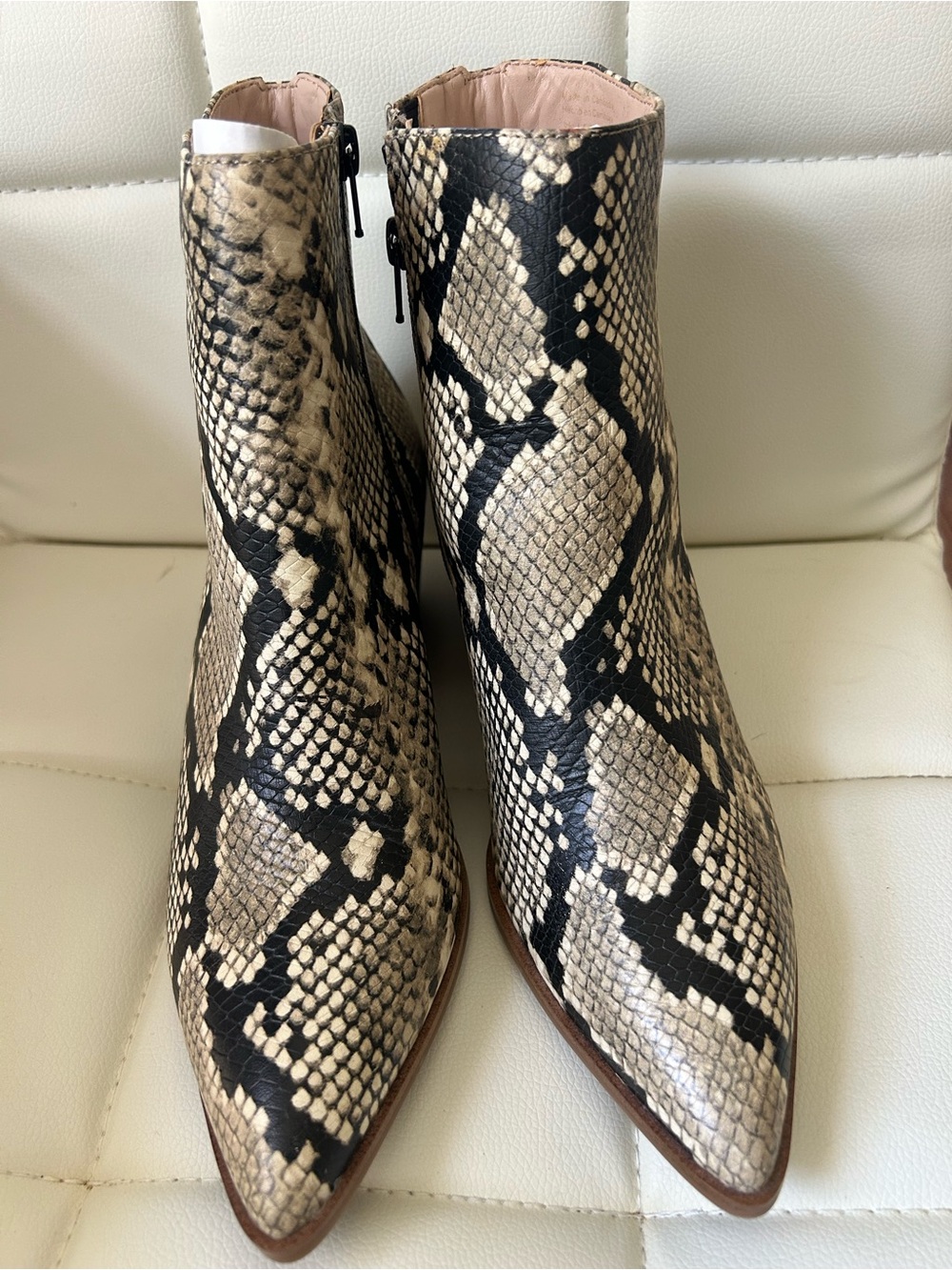 Aldo Snake-Print Pointed Ankle Boots - Black & Beige